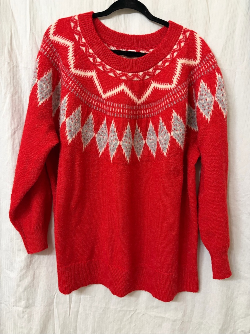 croft & barrow Red Fair Isle Crewneck Sweater with White Accents